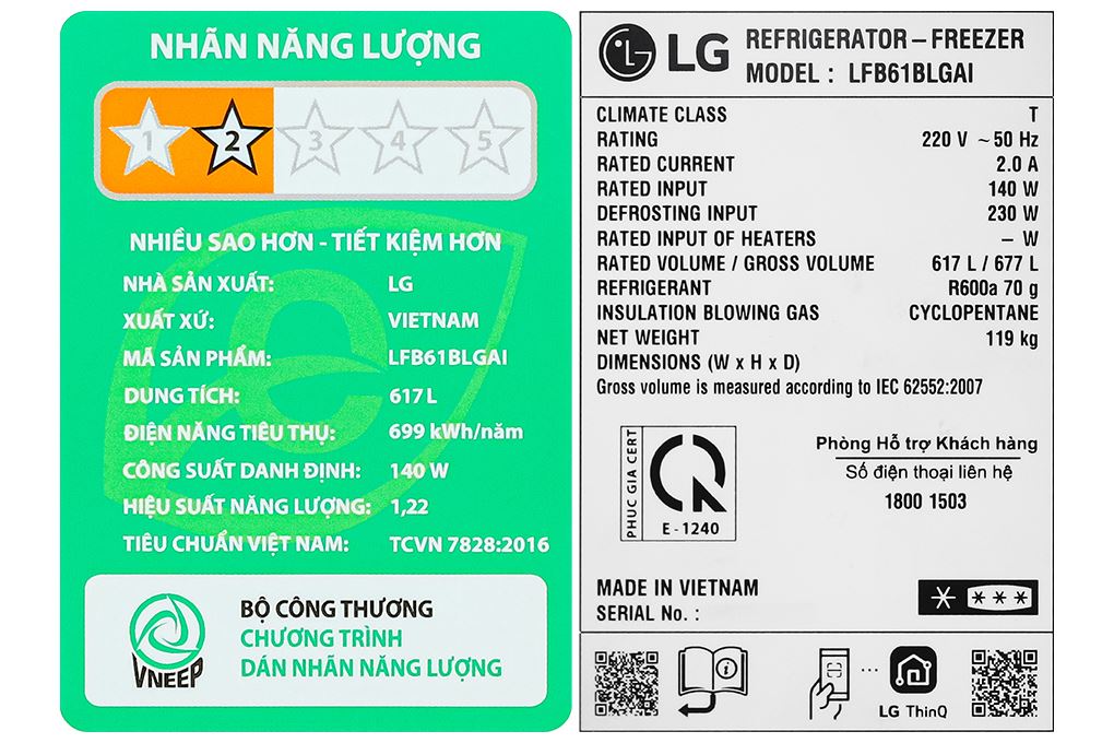 Tủ lạnh LG Inverter 617 lít Multi Door InstaView LFB61BLGAI